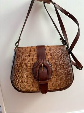 Brahmin Small Nadine Brown Leather Croc Embossed Crossbody Bag Purse